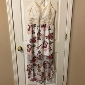 Floral dress, long in the back, short in the front